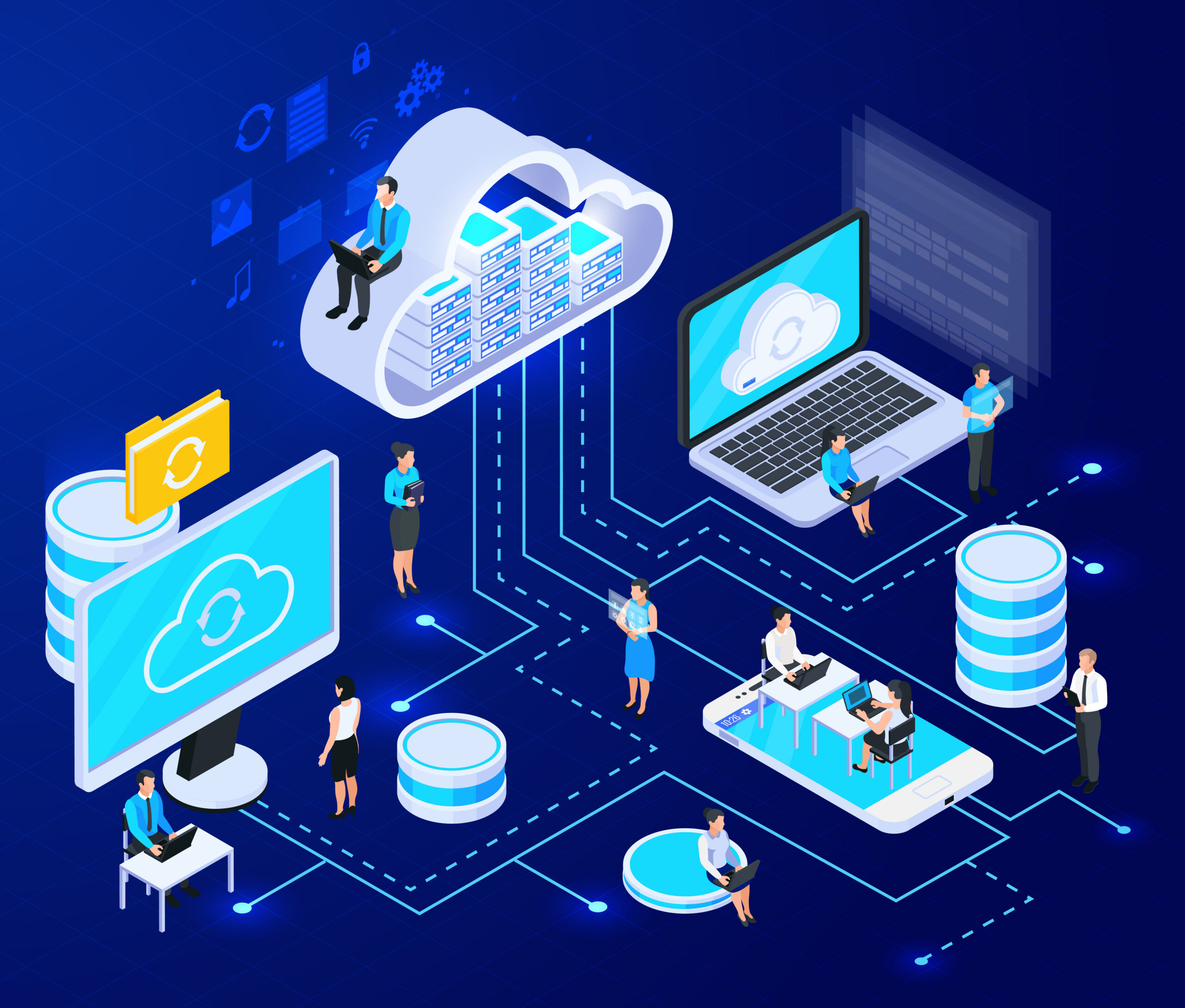 cloud networking isometric composition